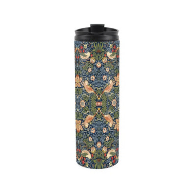 Blue Strawberry Thief Travel Flask - Reusable Stainless Steel Drinks Tumbler - Image 3