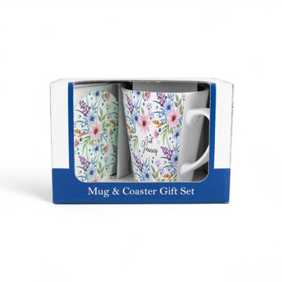 Purely Home Mug & Coaster Gift Set For Great GrannyPastel Flowers Ceramic Latte Cup And Glass Coaster SetTea/coffee Present from B&Q