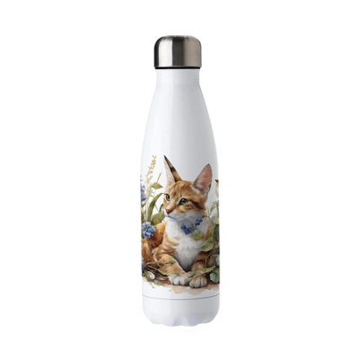 Purely Home Ginger Cat Stainless Steel Water BottleGifts For Animal Lovers Double Walled 500Ml Metal Hot/cold Drinks Bottle Outdoor Gift from B&Q