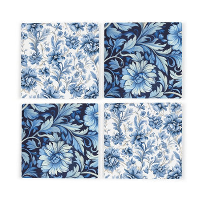 Purely Home Greek Floral Ceramic Coaster SetBlue & White Floral Square Set Of Four (4) Coasters Gift from B&Q