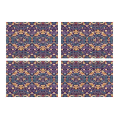 Purely Home Purple Strawberry Thief Glass Placemats SetWilliam Morris Artwork Table Mats GiftTempered Glass Non-Slip Feet 4Pk from B&Q