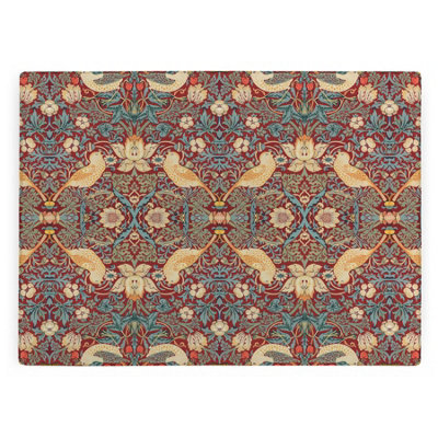 Purely Home Red Strawberry Thief Glass Worktop Protector - William Morris Artwork - Red - Image 3