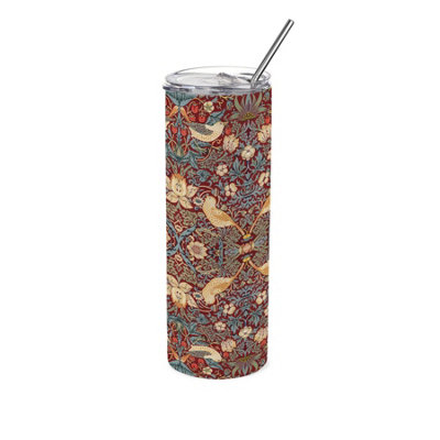 Purely Home Red Strawberry Thief Stainless Steel Travel Tumbler With Straw - Image 3