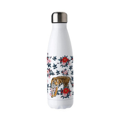 Purely Home Floral Tiger Stainless Steel Water Bottle - Exotic Flowers & Animals Presents - Double Walled 500Ml Metal Hot/cold Drinks Bottle