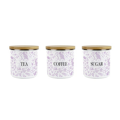Purely Home Wild Rabbits Tea Coffee & Sugar Canister SetLilac Wildlife & Animals Kitchen GiftsMedium Enamel Storage Containers Set Of 3 from B&Q