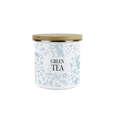 B&Q -  Wild Rabbits Green Tea CanisterBlue Wildlife & Animals Kitchen GiftsMedium Metal/enamel Storage Container 600Ml