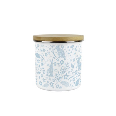 Purely Home Wild Rabbits CanisterBlue Wildlife & Animals Kitchen GiftsMedium Metal/enamel Storage Container 600Ml from B&Q