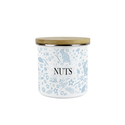 B&Q -  Wild Rabbits Nuts CanisterBlue Wildlife & Animals Kitchen GiftsMedium Metal/enamel Storage Container 600Ml