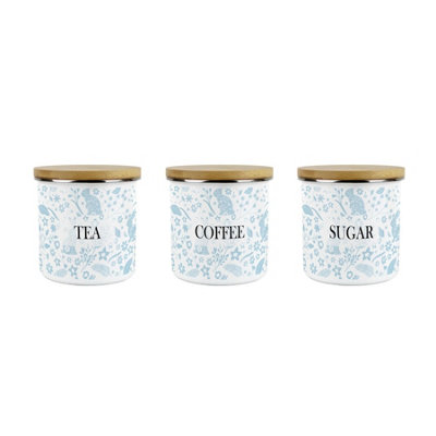 Purely Home Wild Rabbits Tea Coffee & Sugar Canister SetBlue Wildlife & Animals Kitchen GiftMedium Enamel Storage Containers Set Of 3 from B&Q