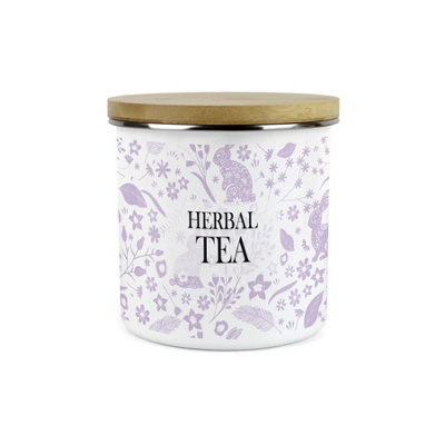 Purely Home Wild Rabbits Herbal Tea CanisterLilac Wildlife & Foliage Homewares Gift1.2L Enamel Hot Drinks/food Kitchen Storage Container from B&Q