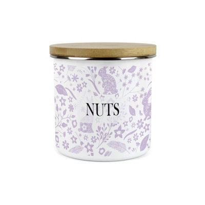 B&Q -  Wild Rabbits Nuts CanisterLilac Wildlife & Foliage Homewares Gifts1.2L Enamel Food Storage Kitchen Container
