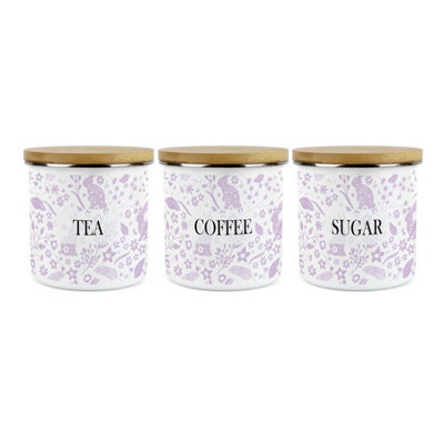 Purely Home Wild Rabbits TeaCoffee & Sugar Canisters Set Of 3Lilac Wildlife & Foliage Homewares Gifts1.2L Enamel Storage Containers from B&Q