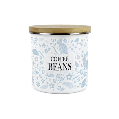 Purely Home Wild Rabbits Coffee Beans CanisterBlue Foliage & Wildlife Homewares Gifts1.2L Enamel Hot Drinks Kitchen Storage Container from B&Q