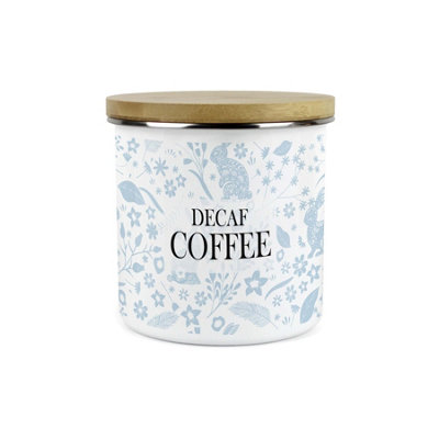 Purely Home Wild Rabbits Decaf Coffee CanisterBlue Foliage & Wildlife Homewares Gifts1.2L Enamel Hot Drinks Kitchen Storage Container from B&Q