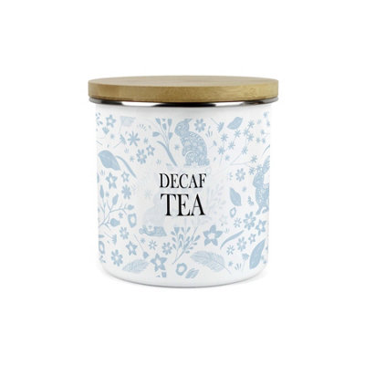 Purely Home Wild Rabbits Decaf Tea CanisterBlue Foliage & Wildlife Homewares Gifts1.2L Enamel Hot Drinks/food Kitchen Storage Container from B&Q