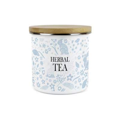 Purely Home Wild Rabbits Herbal Tea CanisterBlue Foliage & Wildlife Homewares Gifts1.2L Enamel Hot Drinks/food Kitchen Storage Container from B&Q