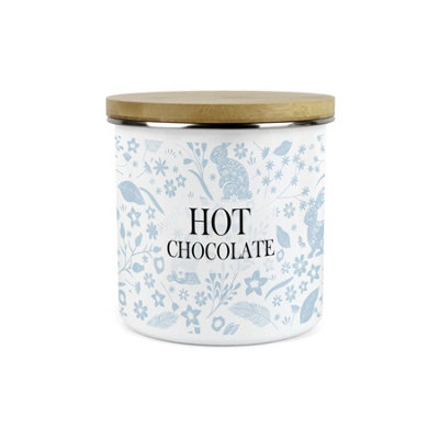 B&Q -  Wild Rabbits Hot Chocolate CanisterBlue Foliage & Wildlife Homewares Gifts1.2L Enamel Hot Drinks Kitchen Storage Container