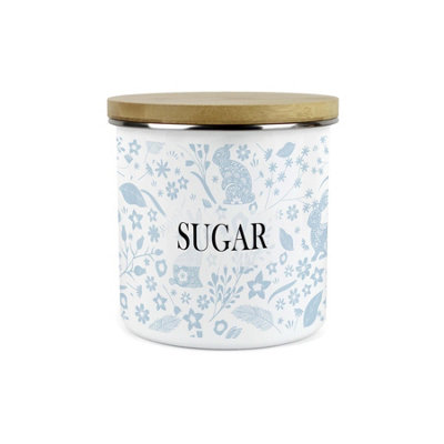 Purely Home Wild Rabbits Sugar CanisterBlue Foliage & Wildlife Homewares Gifts1.2L Enamel Hot Drinks/food Kitchen Storage Container from B&Q