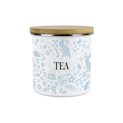 B&Q -  Wild Rabbits Tea CanisterBlue Foliage & Wildlife Homewares Gifts1.2L Enamel Hot Drinks/food Kitchen Storage Container