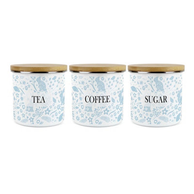 Purely Home Wild Rabbits TeaCoffee & Sugar Canisters Set Of 3Blue Foliage & Wildlife Homewares Gifts1.2L Enamel Storage Containers from B&Q