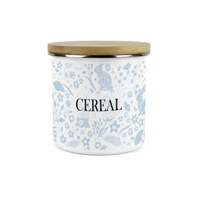 Purely Home Wild Rabbits Cereal CanisterBlue Foliage & Wildlife Homewares Gifts1.2L Enamel Food Storage Kitchen Container from B&Q