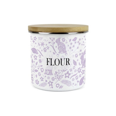 Purely Home Wild Rabbits Flour CanisterLilac Wildlife & Foliage Homewares Gifts1.2L Enamel Food Storage Kitchen Container from B&Q