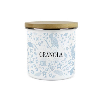 Purely Home Wild Rabbits Granola CanisterBlue Foliage & Wildlife Homewares Gifts1.2L Enamel Food Storage Kitchen Container from B&Q
