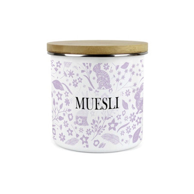 Purely Home Wild Rabbits Muesli CanisterLilac Wildlife & Foliage Homewares Gifts1.2L Enamel Food Storage Kitchen Container from B&Q