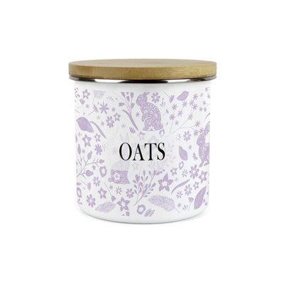 Purely Home Wild Rabbits Oats CanisterLilac Wildlife & Foliage Homewares Gifts1.2L Enamel Food Storage Kitchen Container from B&Q