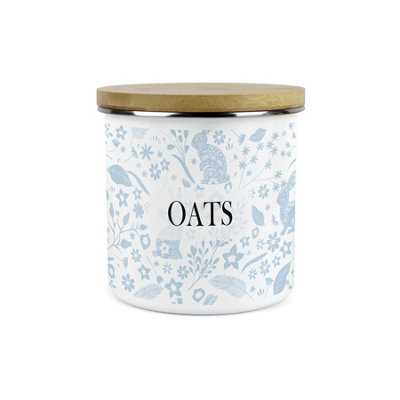 Purely Home Wild Rabbits Oats CanisterBlue Foliage & Wildlife Homewares Gifts1.2L Enamel Food Storage Kitchen Container from B&Q
