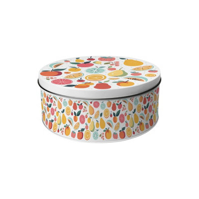 Purely Home Colourful Fruits Small Cake TinVibrant Abstract Food Themed Kitchen GiftsRound Metal Storage Container For Baking 18 X 7Cm from B&Q