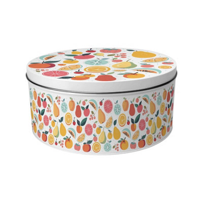 B&Q -  Colourful Fruits Large Cake TinVibrant Abstract Food Themed Kitchen GiftsRound Metal Storage Container For Baking 23 X 10Cm