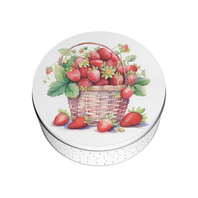 Purely Home Strawberries Small Cake TinWicker Basket & Fruits Kitchen GiftsRound Metal Storage Container For Baking 18 X 7Cm from B&Q