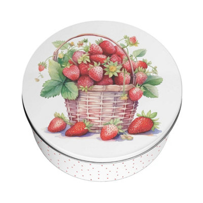 Strawberry Basket Large Cake Tin - Round Kitchen Storage Container Gift - Image 3