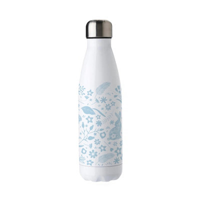 Purely Home Blue Wild Rabbits Stainless Steel Water BottleFloral Gift For Animal LoversDouble Walled 500Ml Metal Hot/cold Drinks Bottle from B&Q