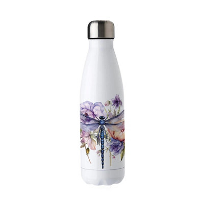 Purely Home Dragonfly Stainless Steel Water BottlePretty Purple Insects Floral PresentsDouble Walled 500Ml Metal Hot/cold Drinks Bottle from B&Q