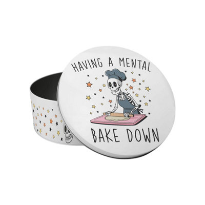 Purely Home Mental Bake Down Small Cake TinFunny Skeleton Themed Kitchen GiftsRound Metal Storage Container For Baking 18 X 7Cm from B&Q