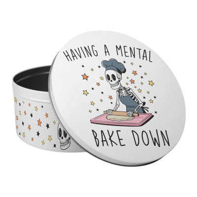 Purely Home Mental Bake Down Large Cake TinFunny Skeleton Kitchen Gifts For HalloweenRound Metal Storage Container For Baking 23 X 10Cm from B&Q