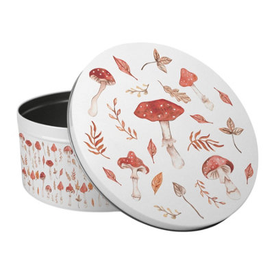 Purely Home Watercolour Mushrooms & Toadstools Large Cake TinWoodland Kitchen GiftsRound Metal Storage Container For Baking 23 X 10Cm from B&Q
