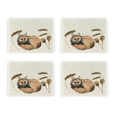 Purely Home Sleeping Fox Placemat SetHome & Kitchen Décor Wildlife GiftSet Of Four (4) Fabric Table Placemats from B&Q