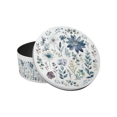 Purely Home Blue Pastel Flowers Small Cake TinFloral Kitchen Bakeware Gifts For HerRound Metal Storage Container For Baking 18 X 7Cm from B&Q