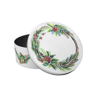 Purely Home Christmas Wreath Small Cake TinFestive Foliage Kitchen Bakeware GiftsRound Metal Storage Container For Baking 18 X 7Cm from B&Q