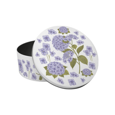 Hydrangea Small Cake Tin - Lilac Floral Round Metal Storage Gifts for Baking - Image 3
