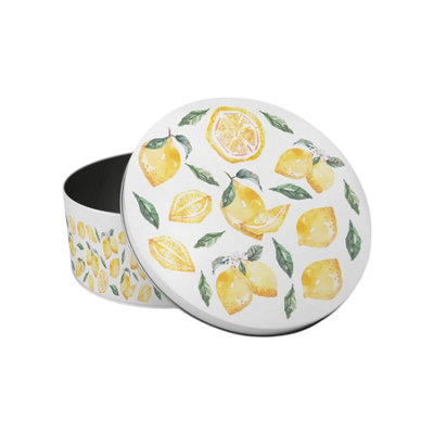 Purely Home Lemons Small Cake TinSummer Fruits & Flowers Patterned Kitchen GiftsRound Metal Storage Container For Baking 18 X 7Cm from B&Q