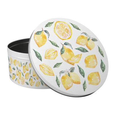 Purely Home Lemons Large Cake TinSummer Fruits & Flowers Themed Kitchen GiftsRound Metal Storage Container For Baking 23 X 10Cm from B&Q