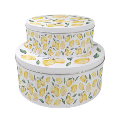 Purely Home Lemons Set Of 2 Cake Tins GiftFruity Nesting Round Large & Medium Metal Storage Containers For Cakes And Baking from B&Q