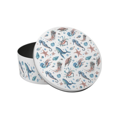 Purely Home Sea Life Small Cake TinOcean Themed Coastal Creatures Kitchen GiftsRound Metal Storage Container For Baking 18 X 7Cm from B&Q