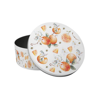 Purely Home Tangerines Small Cake TinOrange Summer Fruits & Flowers Kitchen GiftsRound Metal Storage Container For Baking 18 X 7Cm from B&Q