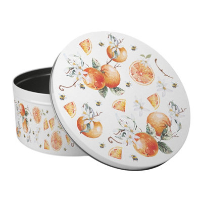 Purely Home Tangerines Large Cake TinOrange Summer Fruits & Flowers  Kitchen GiftsRound Metal Storage Container For Baking 23 X 10Cm from B&Q
