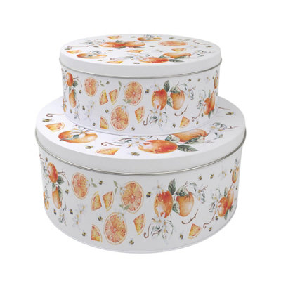 Purely Home Tangerines Set Of 2 Cake Tins GiftFruity Nesting Round Large & Medium Metal Storage Containers For Cakes And Baking from B&Q